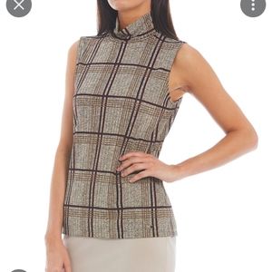 Calvin Klein mock neck sleevless plaid top